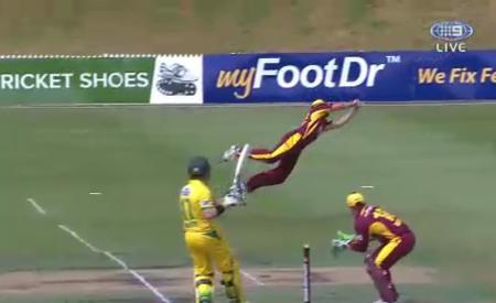 Joe Burns gets near horizontal to take a spectacular catch during the Matador in his Custom Cricket Shoes
