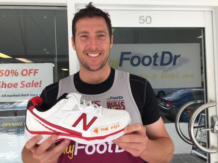 QLD Bulls' Fast Bowler Luke "The Fox" Feldman at my FootDr podiatry centres with his customised New Balance 4040V2 Cricket Shoes