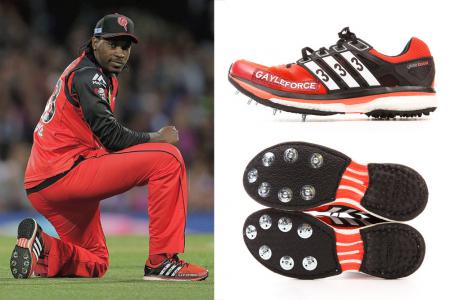 Chris Gayle with his Adidas GAYLEFORCE 333's on the field