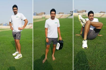 Imran Khan for Pakistan on the field with his Asics