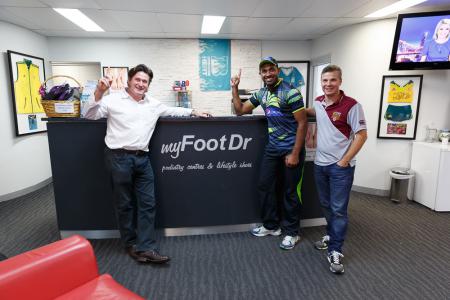 Pakistan Paceman Wahab Riaz at my FootDr with Greg Dower & Darre